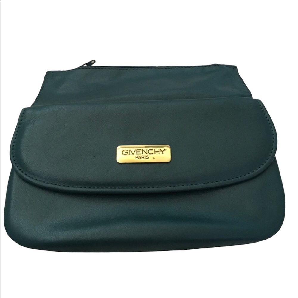Givenchy Dark Green Leather Wristlet with Gold Plaque